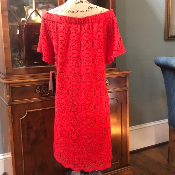 NWT Maggy London Red Lace Off the Shoulder Dress - Picture 2 of 8